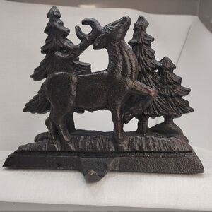 Rustic Cast Iron Deer and Trees Sculpture